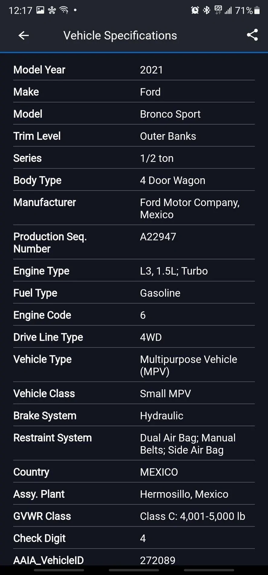 Ford Bronco Sport Tried my Bluedriver scanner on the Bronco. Screenshot_20210516-121739_BlueDriver