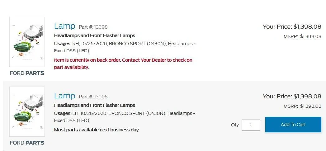 Ford Bronco Sport Headlight Replacement $2,000? Headlight pric