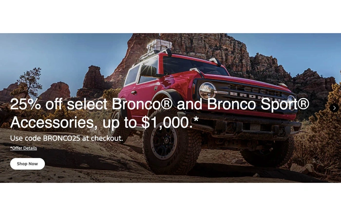 Save 25% on OEM Bronco Sport Accessories + 20% on Ford Accessories Sale